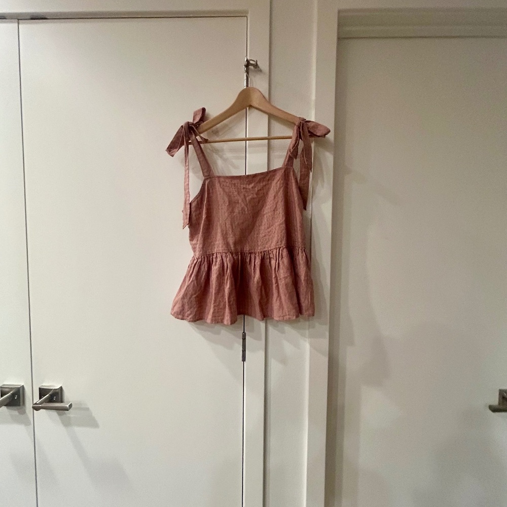 Madewell smocked tie‑strap peplum tank – size M